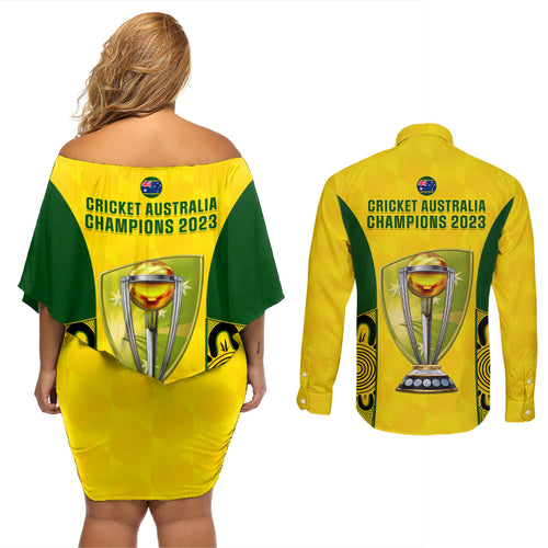 australia-cricket-couples-matching-off-shoulder-short-dress-and-long-sleeve-button-shirt-world-cup-go-champions-2023-indigenous