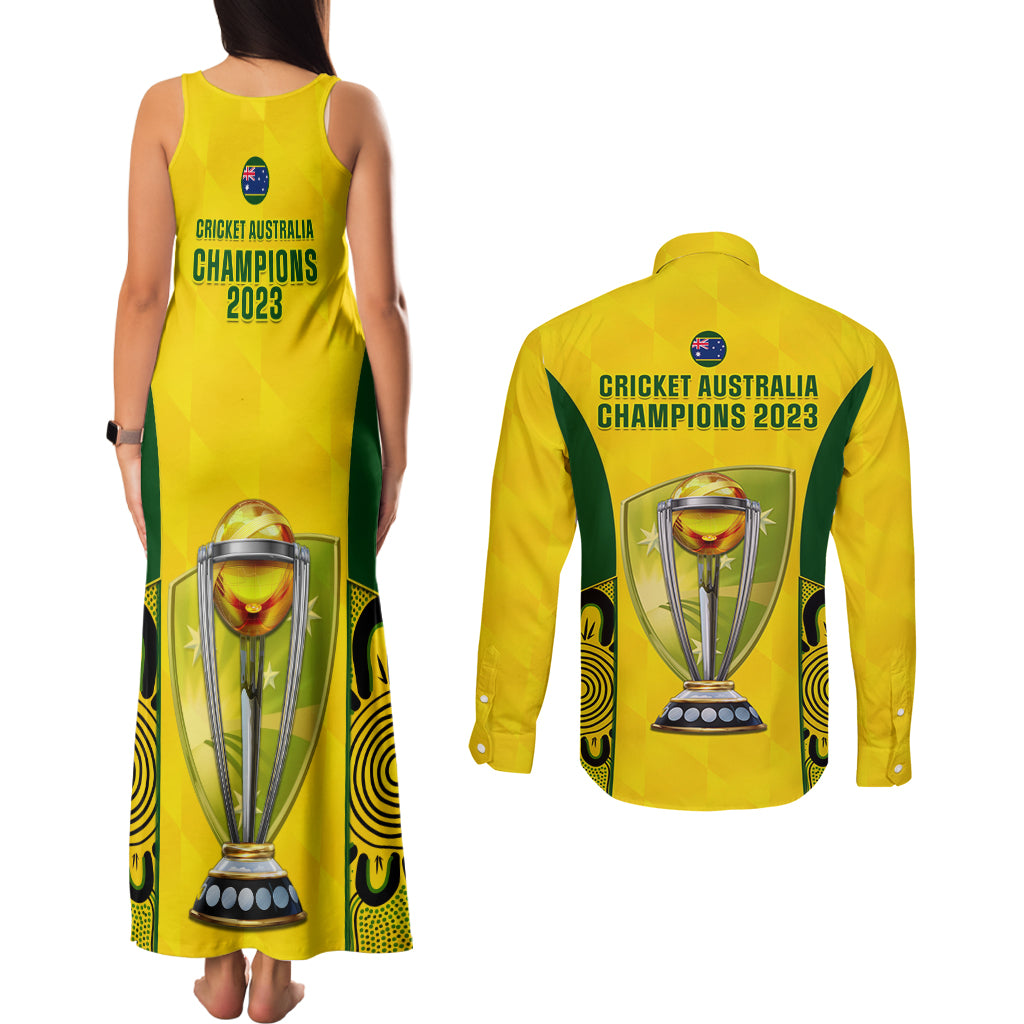 australia-cricket-couples-matching-tank-maxi-dress-and-long-sleeve-button-shirt-world-cup-go-champions-2023-indigenous