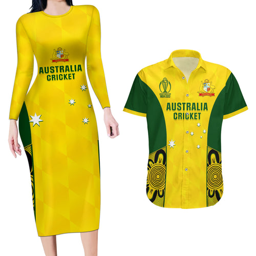 custom-australia-cricket-couples-matching-long-sleeve-bodycon-dress-and-hawaiian-shirt-world-cup-go-champions-2023-indigenous