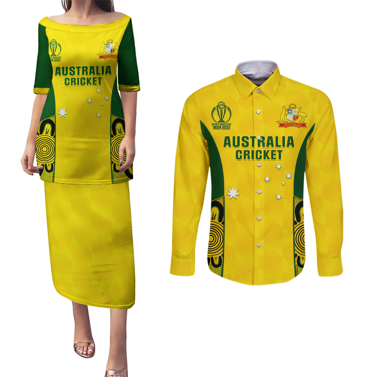 custom-australia-cricket-couples-matching-puletasi-dress-and-long-sleeve-button-shirt-world-cup-go-champions-2023-indigenous