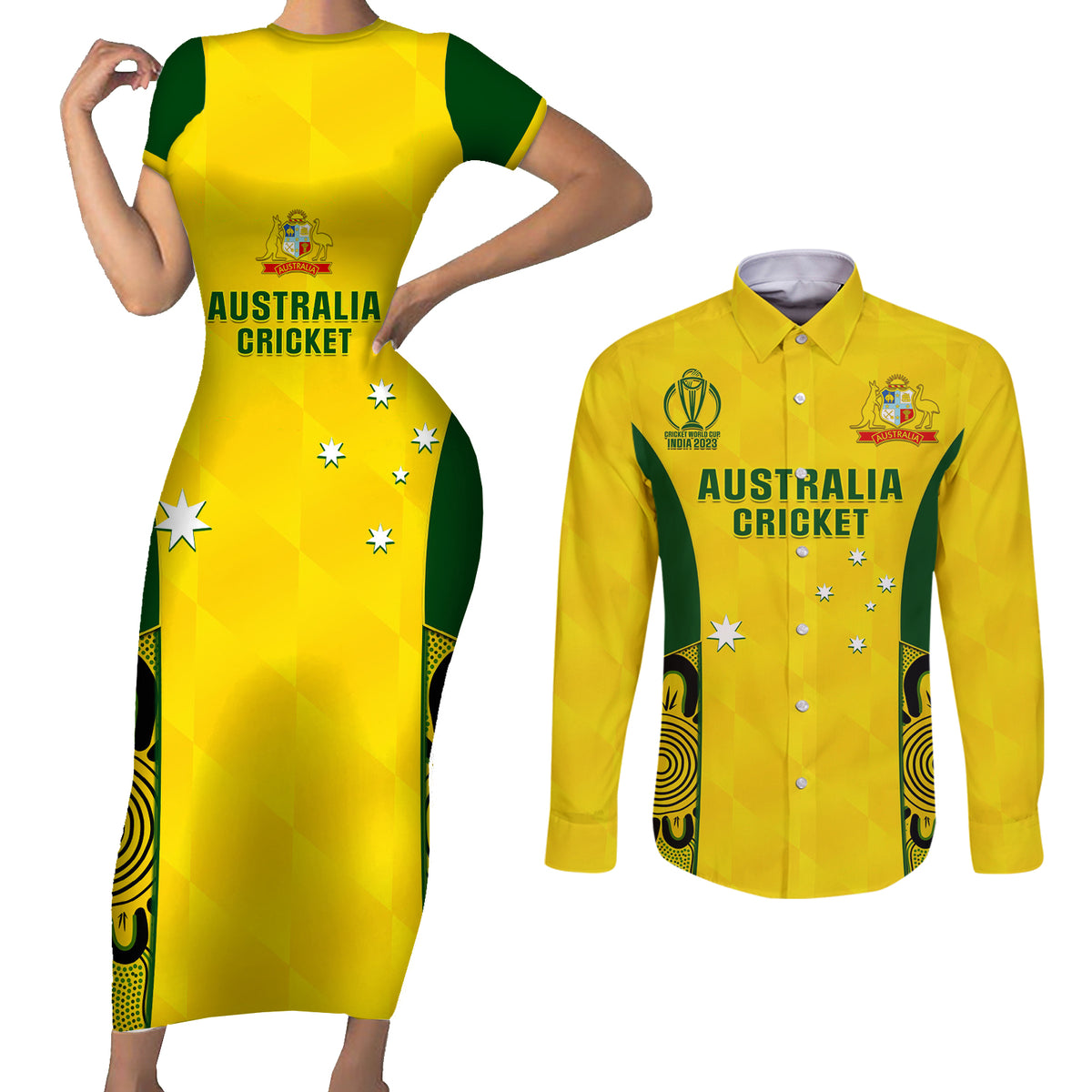 custom-australia-cricket-couples-matching-short-sleeve-bodycon-dress-and-long-sleeve-button-shirt-world-cup-go-champions-2023-indigenous