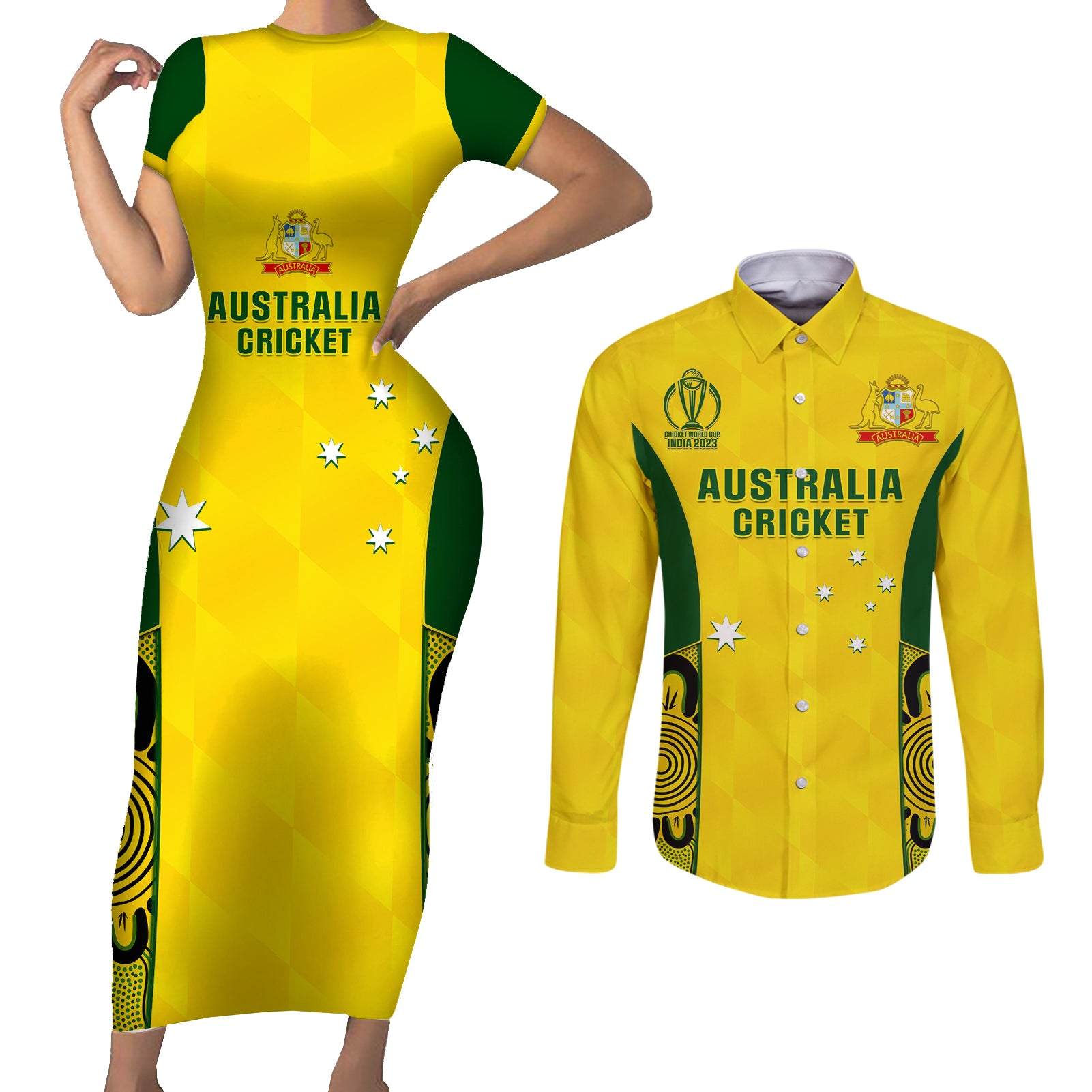 custom-australia-cricket-couples-matching-short-sleeve-bodycon-dress-and-long-sleeve-button-shirt-world-cup-go-champions-2023-indigenous