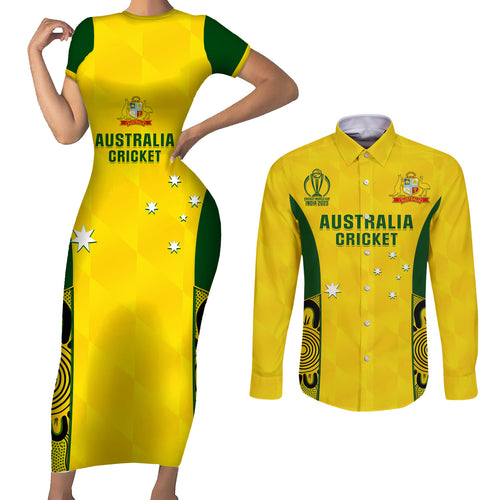 custom-australia-cricket-couples-matching-short-sleeve-bodycon-dress-and-long-sleeve-button-shirt-world-cup-go-champions-2023-indigenous
