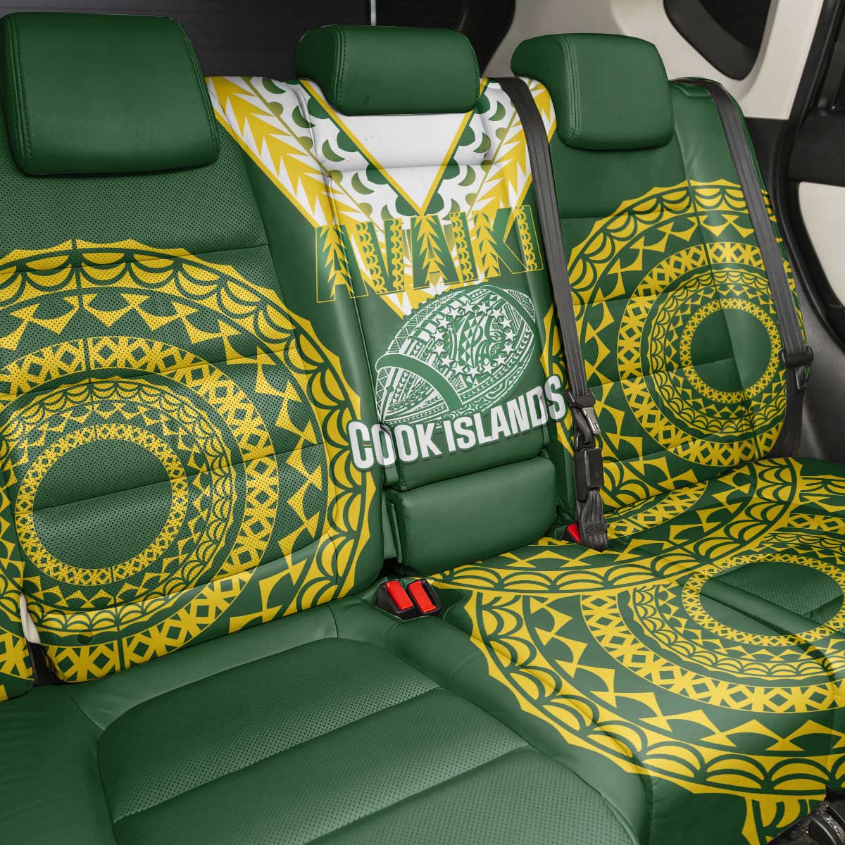 Avaiki Cook Islands Rugby Back Car Seat Cover Kuki Airani Tatau Green - Aussie Hoodie