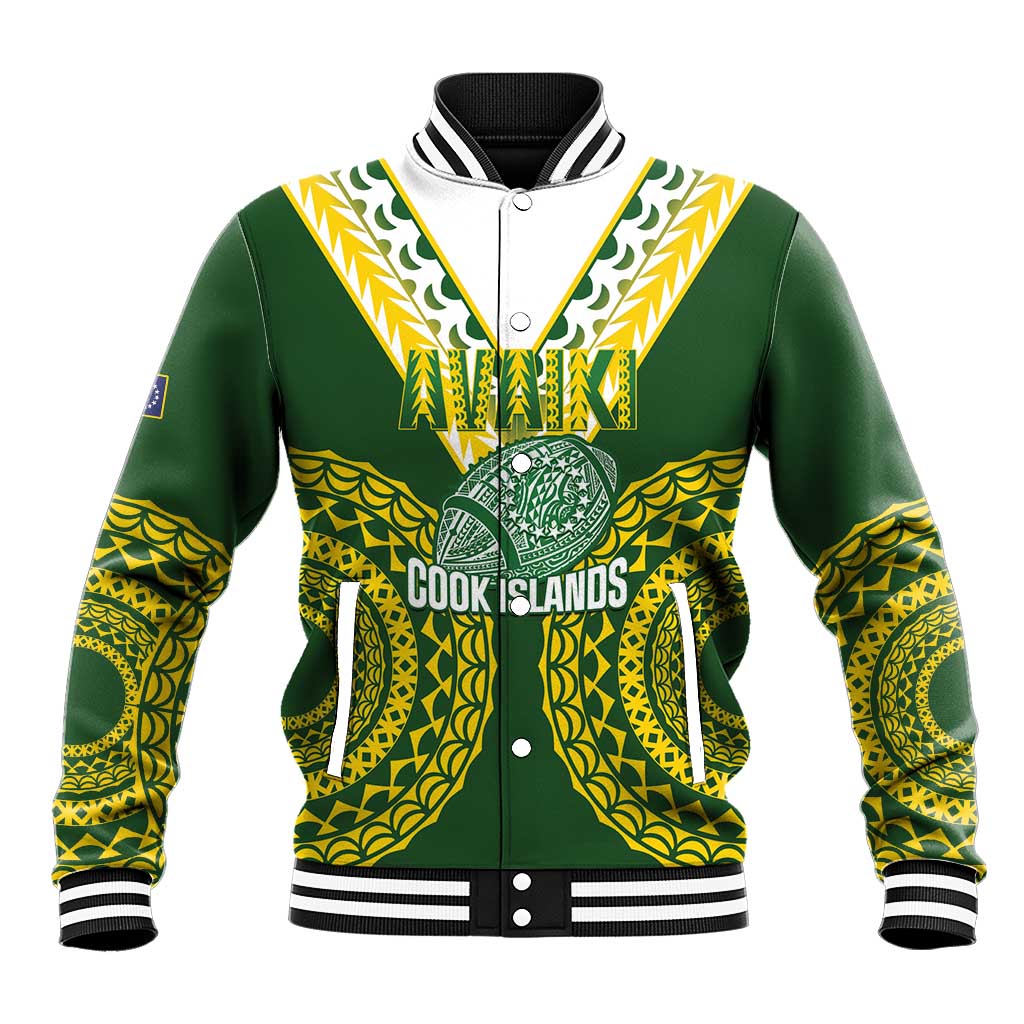 Custom Avaiki Cook Islands Rugby Baseball Jacket Kuki Airani Tatau Green - Aussie Hoodie
