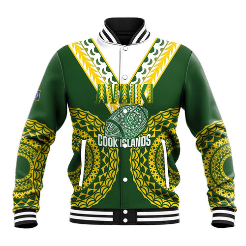 Custom Avaiki Cook Islands Rugby Baseball Jacket Kuki Airani Tatau Green - Aussie Hoodie
