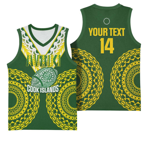 Custom Avaiki Cook Islands Rugby Basketball Jersey Kuki Airani Tatau Green - Aussie Hoodie