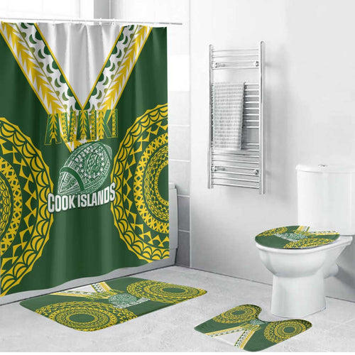 Avaiki Cook Islands Rugby Bathroom Set Kuki Airani Tatau Green - Aussie Hoodie