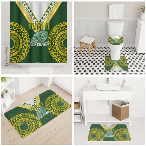 Avaiki Cook Islands Rugby Bathroom Set Kuki Airani Tatau Green - Aussie Hoodie