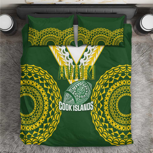 Avaiki Cook Islands Rugby Bedding Set Kuki Airani Tatau Green - Aussie Hoodie