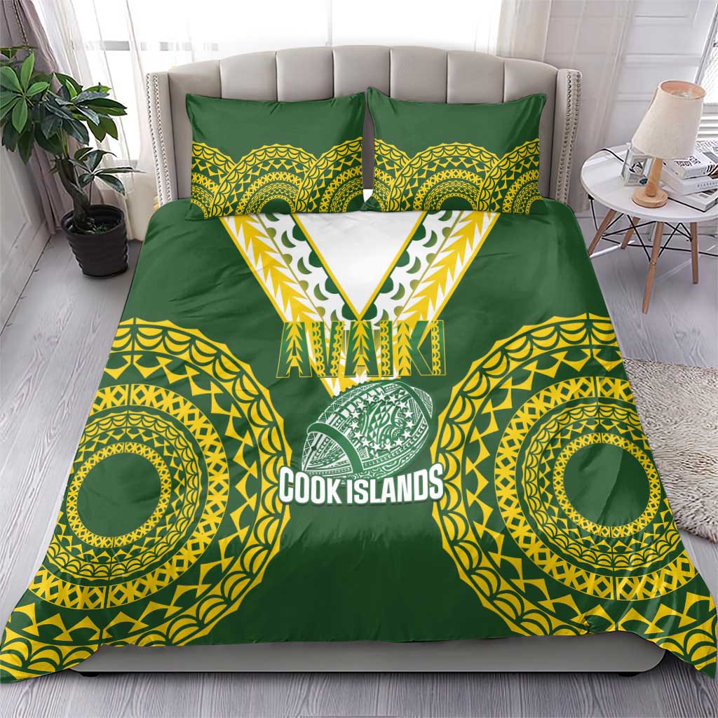 Avaiki Cook Islands Rugby Bedding Set Kuki Airani Tatau Green - Aussie Hoodie