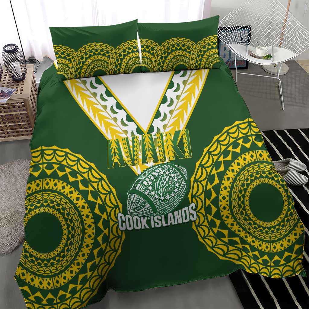 Avaiki Cook Islands Rugby Bedding Set Kuki Airani Tatau Green - Aussie Hoodie