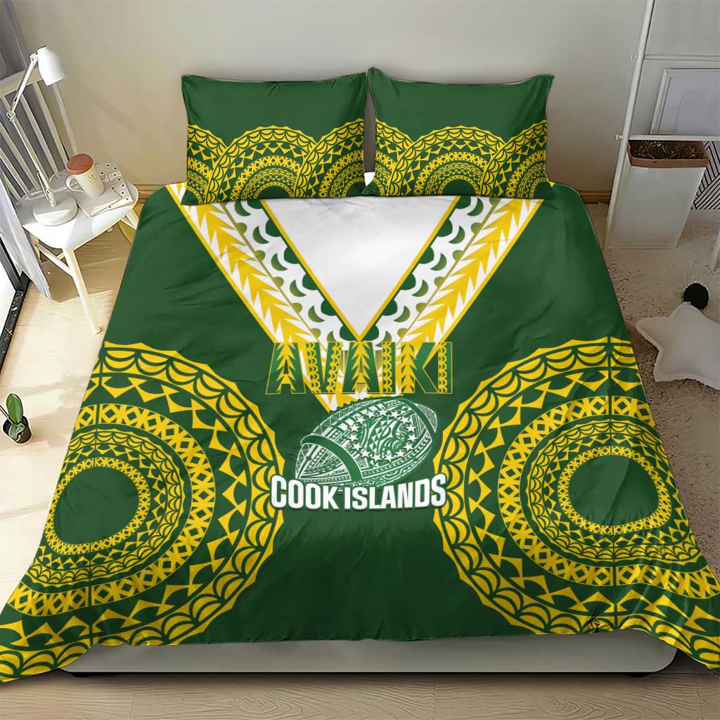 Avaiki Cook Islands Rugby Bedding Set Kuki Airani Tatau Green - Aussie Hoodie