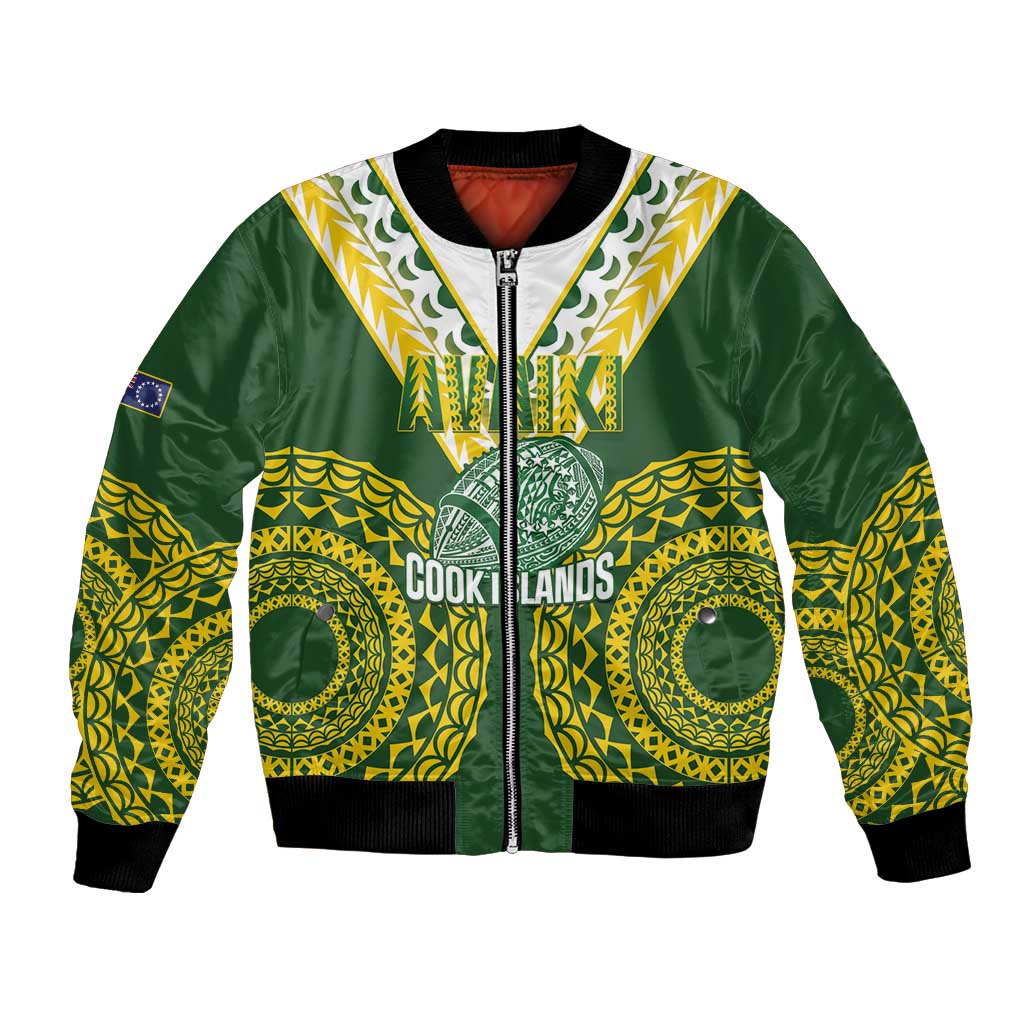 Custom Avaiki Cook Islands Rugby Bomber Jacket Kuki Airani Tatau Green - Aussie Hoodie