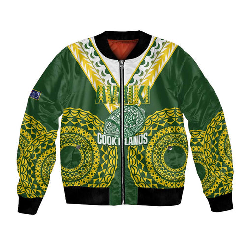 Custom Avaiki Cook Islands Rugby Bomber Jacket Kuki Airani Tatau Green - Aussie Hoodie