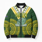 Custom Avaiki Cook Islands Rugby Bomber Puffer Jacket Kuki Airani Tatau Green - Aussie Hoodie