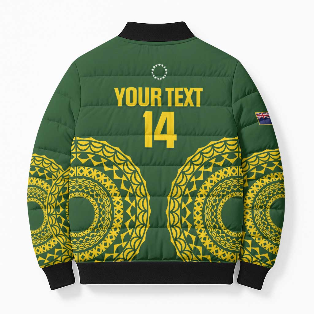 Custom Avaiki Cook Islands Rugby Bomber Puffer Jacket Kuki Airani Tatau Green - Aussie Hoodie