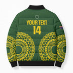 Custom Avaiki Cook Islands Rugby Bomber Puffer Jacket Kuki Airani Tatau Green - Aussie Hoodie