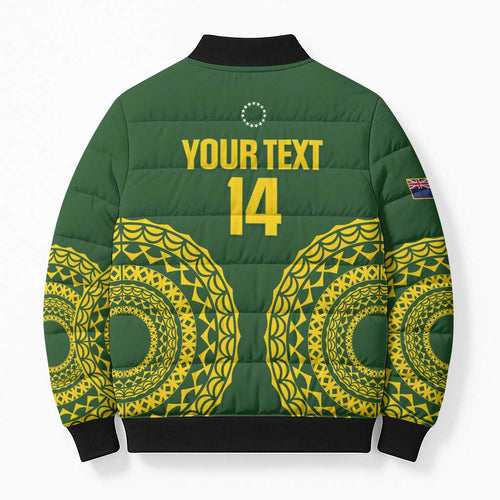 Custom Avaiki Cook Islands Rugby Bomber Puffer Jacket Kuki Airani Tatau Green - Aussie Hoodie