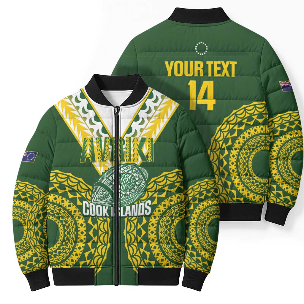 Custom Avaiki Cook Islands Rugby Bomber Puffer Jacket Kuki Airani Tatau Green - Aussie Hoodie