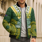 Custom Avaiki Cook Islands Rugby Bomber Puffer Jacket Kuki Airani Tatau Green - Aussie Hoodie
