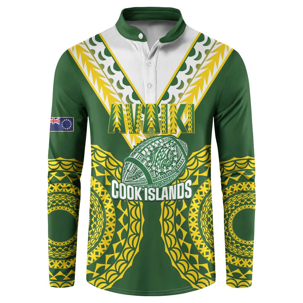 Custom Avaiki Cook Islands Rugby Button Sweatshirt Kuki Airani Tatau Green - Aussie Hoodie