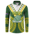 Custom Avaiki Cook Islands Rugby Button Sweatshirt Kuki Airani Tatau Green - Aussie Hoodie