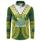 Custom Avaiki Cook Islands Rugby Button Sweatshirt Kuki Airani Tatau Green - Aussie Hoodie