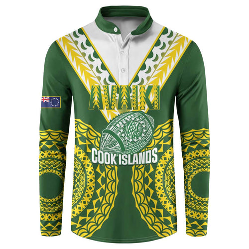 Custom Avaiki Cook Islands Rugby Button Sweatshirt Kuki Airani Tatau Green - Aussie Hoodie