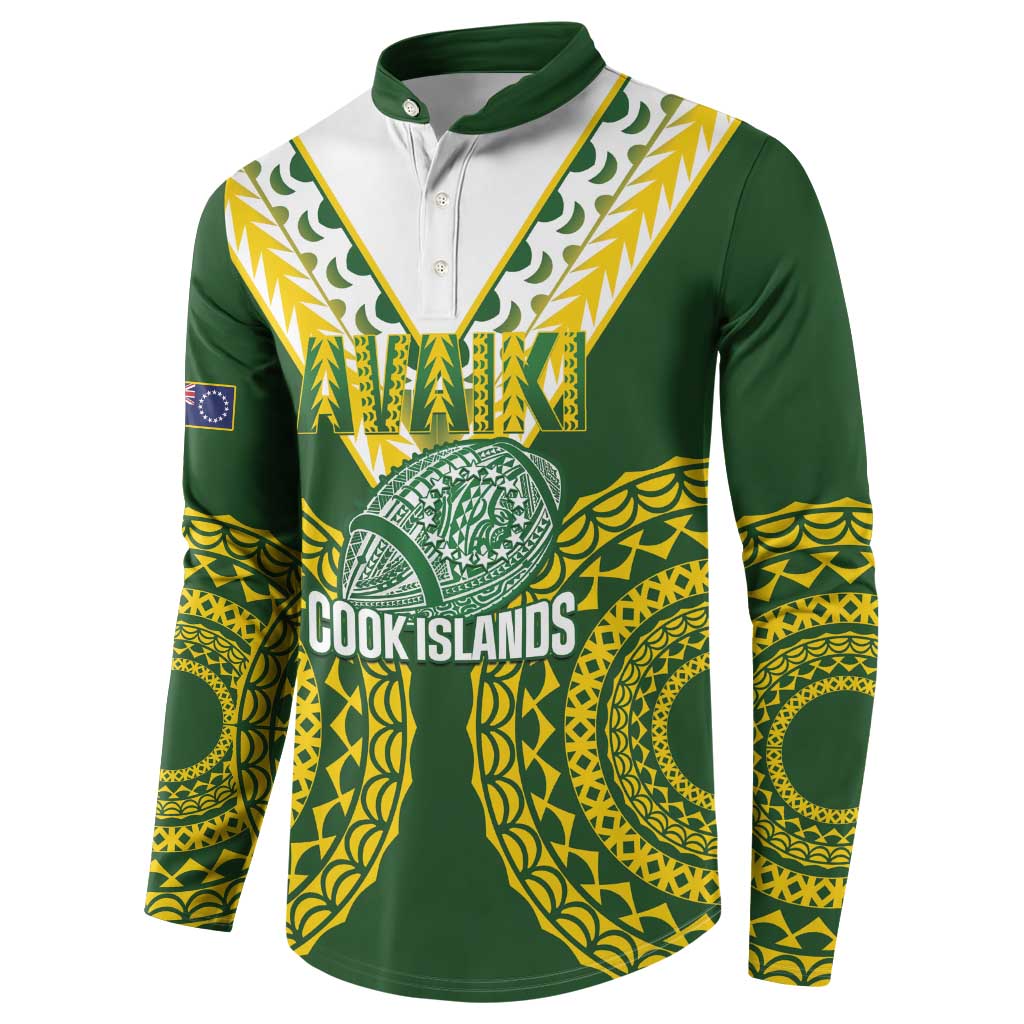 Custom Avaiki Cook Islands Rugby Button Sweatshirt Kuki Airani Tatau Green - Aussie Hoodie