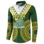 Custom Avaiki Cook Islands Rugby Button Sweatshirt Kuki Airani Tatau Green - Aussie Hoodie