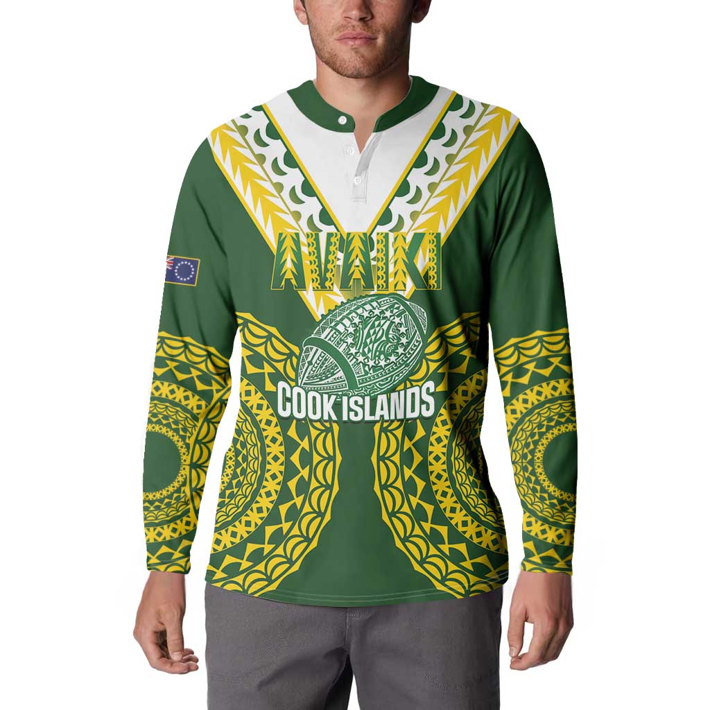Custom Avaiki Cook Islands Rugby Button Sweatshirt Kuki Airani Tatau Green - Aussie Hoodie