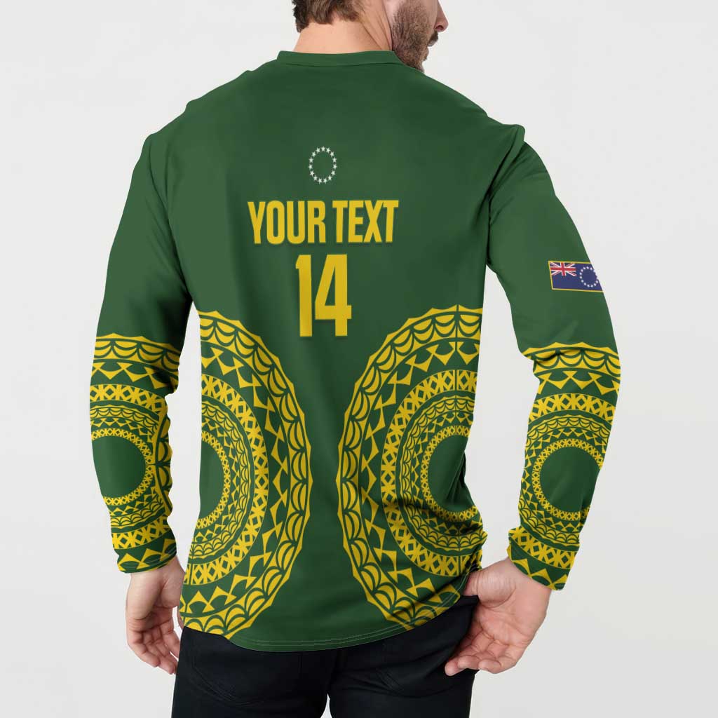 Custom Avaiki Cook Islands Rugby Button Sweatshirt Kuki Airani Tatau Green - Aussie Hoodie