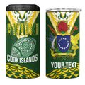 Custom Avaiki Cook Islands Rugby 4 in 1 Can Cooler Tumbler Kuki Airani Tatau Green - Aussie Hoodie