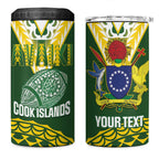 Custom Avaiki Cook Islands Rugby 4 in 1 Can Cooler Tumbler Kuki Airani Tatau Green - Aussie Hoodie