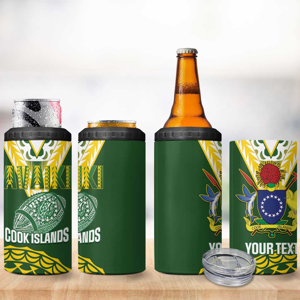 Custom Avaiki Cook Islands Rugby 4 in 1 Can Cooler Tumbler Kuki Airani Tatau Green - Aussie Hoodie