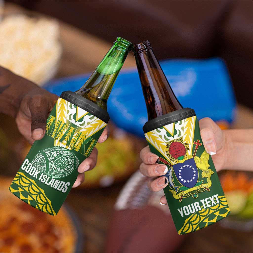 Custom Avaiki Cook Islands Rugby 4 in 1 Can Cooler Tumbler Kuki Airani Tatau Green - Aussie Hoodie