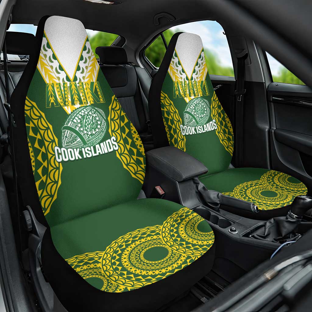 Avaiki Cook Islands Rugby Car Seat Cover Kuki Airani Tatau Green - Aussie Hoodie