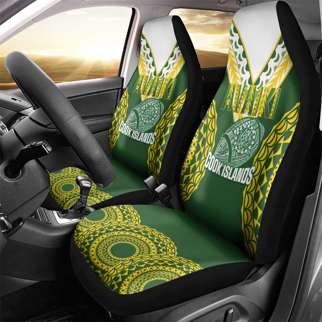 Avaiki Cook Islands Rugby Car Seat Cover Kuki Airani Tatau Green - Aussie Hoodie
