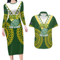 Custom Avaiki Cook Islands Rugby Couples Matching Long Sleeve Bodycon Dress and Hawaiian Shirt Kuki Airani Tatau Green - Aussie Hoodie