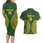 Custom Avaiki Cook Islands Rugby Couples Matching Long Sleeve Bodycon Dress and Hawaiian Shirt Kuki Airani Tatau Green - Aussie Hoodie