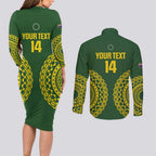 Custom Avaiki Cook Islands Rugby Couples Matching Long Sleeve Bodycon Dress and Long Sleeve Button Shirt Kuki Airani Tatau Green - Aussie Hoodie
