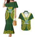 Custom Avaiki Cook Islands Rugby Couples Matching Mermaid Dress and Hawaiian Shirt Kuki Airani Tatau Green - Aussie Hoodie