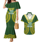 Custom Avaiki Cook Islands Rugby Couples Matching Mermaid Dress and Hawaiian Shirt Kuki Airani Tatau Green - Aussie Hoodie