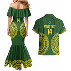 Custom Avaiki Cook Islands Rugby Couples Matching Mermaid Dress and Hawaiian Shirt Kuki Airani Tatau Green - Aussie Hoodie