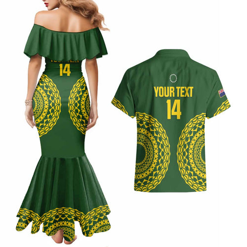 Custom Avaiki Cook Islands Rugby Couples Matching Mermaid Dress and Hawaiian Shirt Kuki Airani Tatau Green - Aussie Hoodie