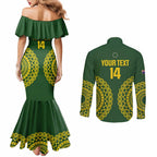 Custom Avaiki Cook Islands Rugby Couples Matching Mermaid Dress and Long Sleeve Button Shirt Kuki Airani Tatau Green - Aussie Hoodie