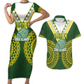 Custom Avaiki Cook Islands Rugby Couples Matching Short Sleeve Bodycon Dress and Hawaiian Shirt Kuki Airani Tatau Green - Aussie Hoodie