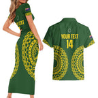 Custom Avaiki Cook Islands Rugby Couples Matching Short Sleeve Bodycon Dress and Hawaiian Shirt Kuki Airani Tatau Green - Aussie Hoodie