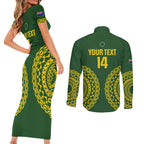 Custom Avaiki Cook Islands Rugby Couples Matching Short Sleeve Bodycon Dress and Long Sleeve Button Shirt Kuki Airani Tatau Green - Aussie Hoodie